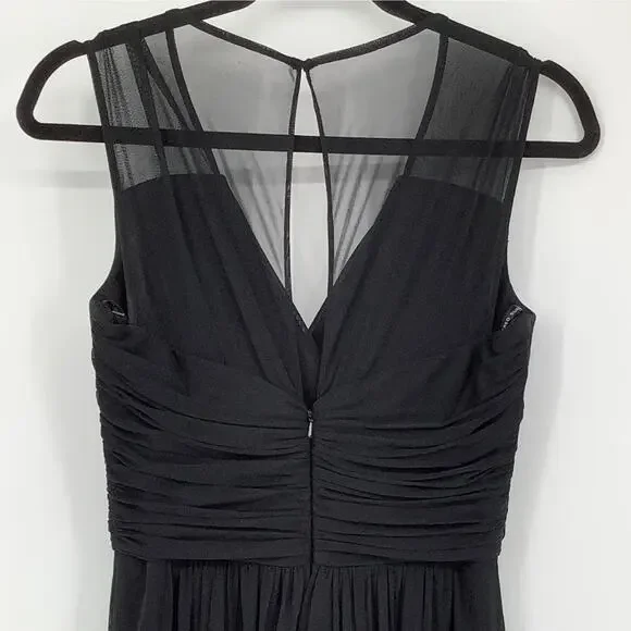 Alfred Sung Sz 6 Black Chiffon Knit Cap Sleeve V-Neck Maxi Dress $231 msrp J3-3 - Picture 8 of 10